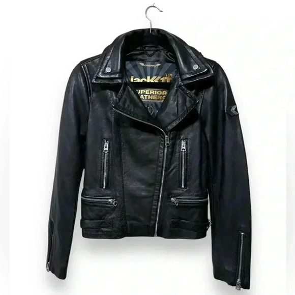 NWOT JACK1T Women's Diamond Sherpa Black Leather Biker Moto Jacket Size Small - Picture 1 of 11